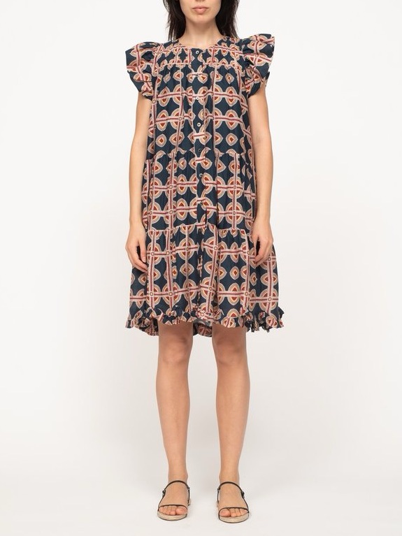 Sea Ny Leigh Print Short Sleeve Tiered Tunic Dress Women’s Size Medium